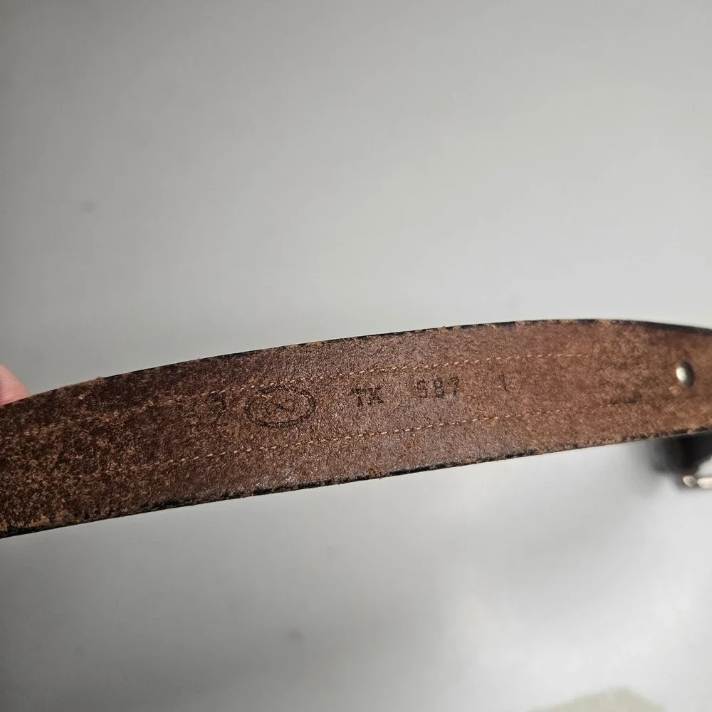 Trafalgar Mens Brown Leather Belt Buffalo Nickel Southwestern‎ Woven Inlay 42